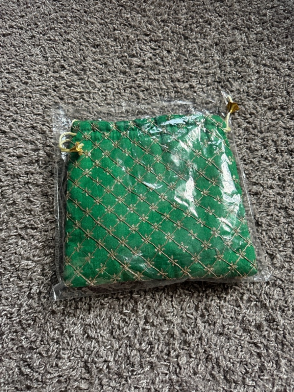 Green Potli Drawstring Bag with Gold Beaded Handle - Picture 10 of 10